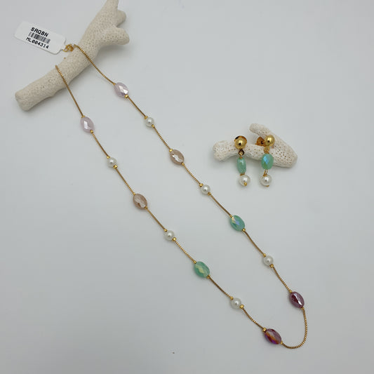 MULTI COLOUR GEMSTONE PEARL CHAIN WITH ELITE TRANS CRYSTAL