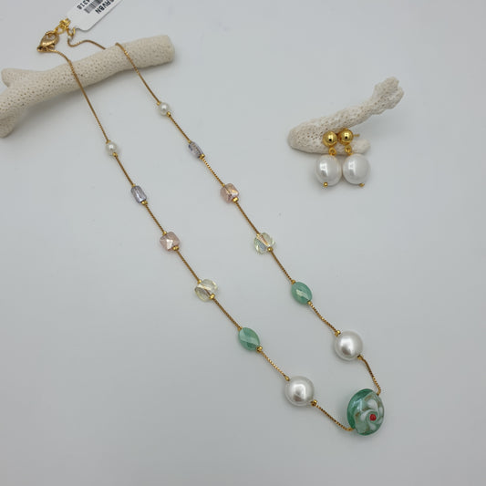 MULTI COLOUR GEMSTONE PEARL CHAIN WITH TRANS CRYSTAL
