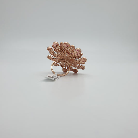3D FLOWER BOUQUET CZ SETTING ADJUSTABLE FINGER RING IN A ROSE GOLD FINISH