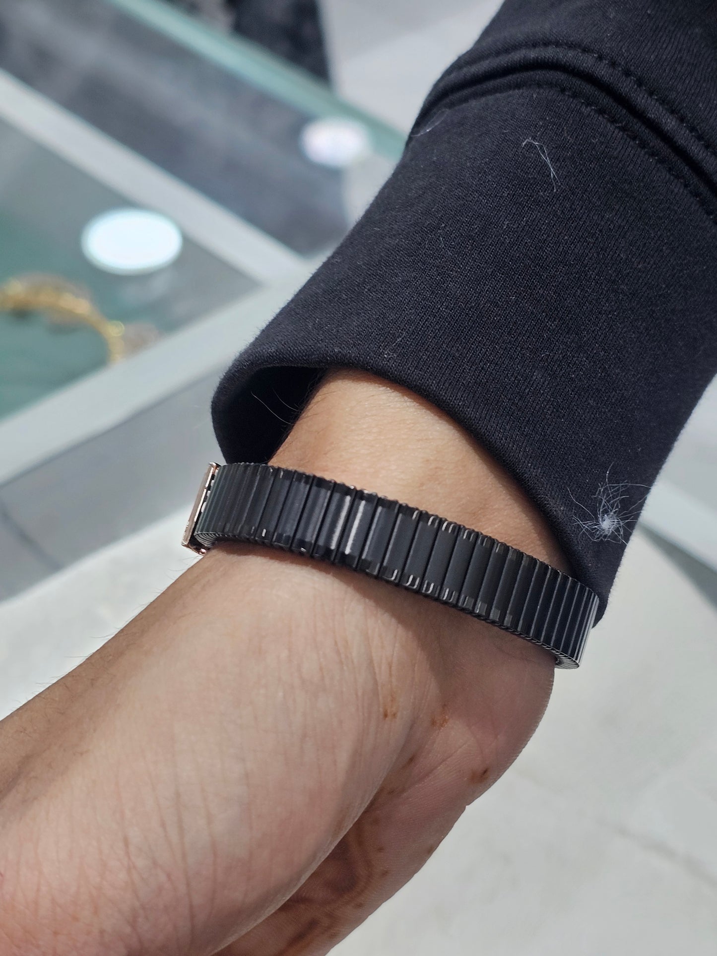 Black Titanium Stretch Bracelet with Rose Gold Diamond Accent