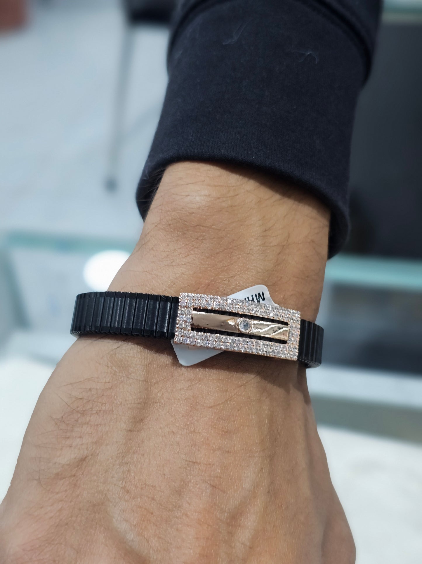 Black Flex Bracelet with Rose Gold Diamond Bar