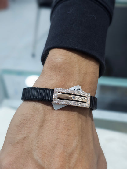 Black Flex Bracelet with Rose Gold Diamond Bar