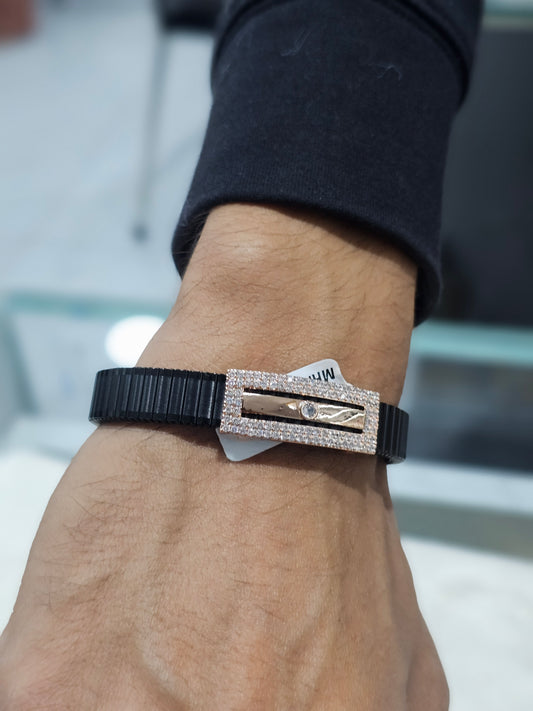 Black Flex Bracelet with Rose Gold Diamond Bar