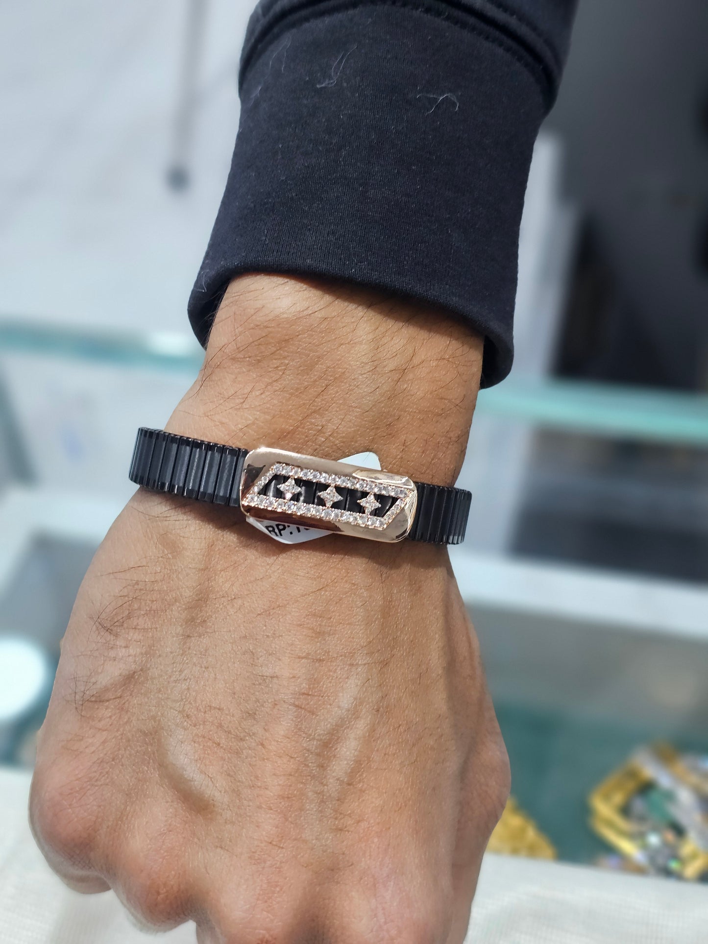 Black Flex Bracelet with Rose Gold Diamond Accent