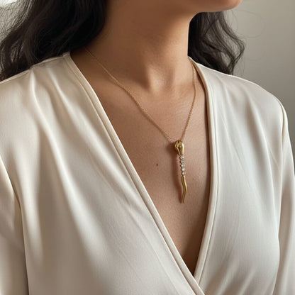 Gold Tone Snake Pendent Necklace With Crystal stone