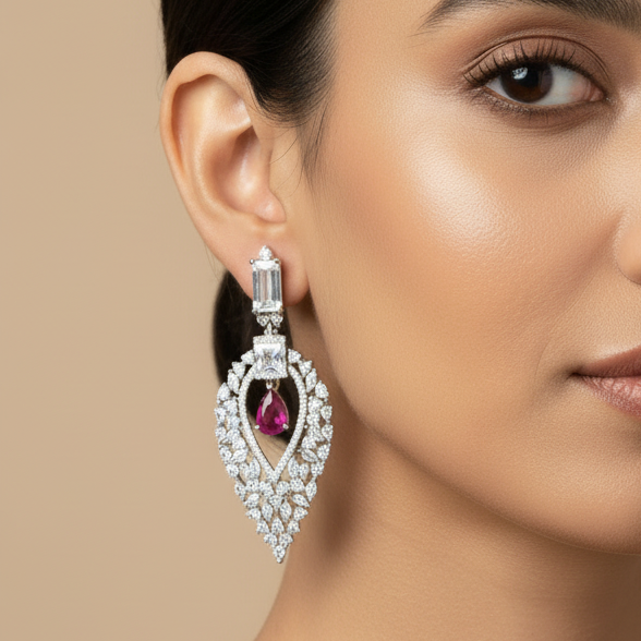 Ruby Teardrop Halo Earrings