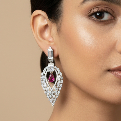 Ruby Teardrop Halo Earrings