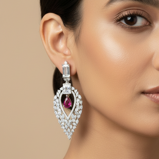 Ruby Teardrop Halo Earrings