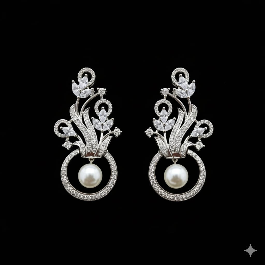 Pearl & Crystal Vintage Floral Drop Earrings