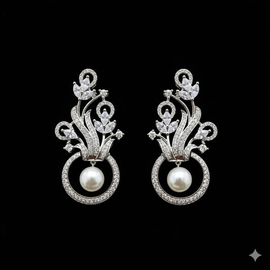 Pearl & Crystal Vintage Floral Drop Earrings