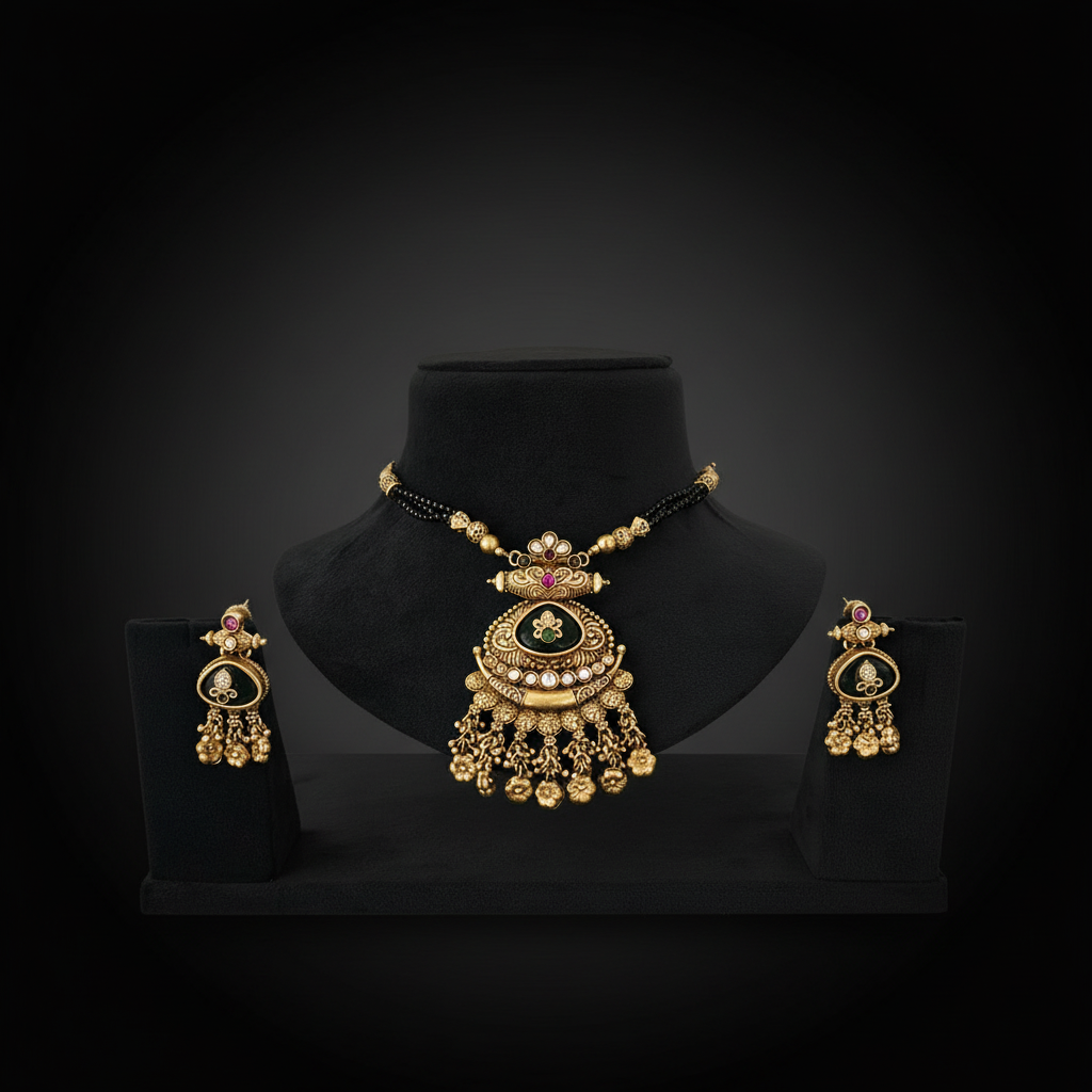Antique Emerald Lakshmi Mangalsutra Set