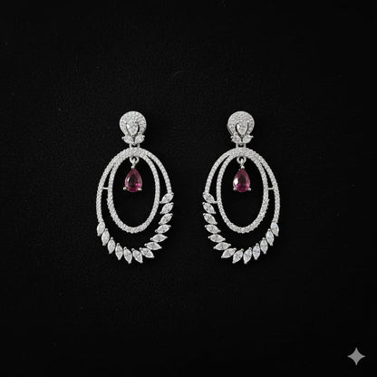 Elegant Oval Drop Earrings with Pink Teardrop Gem