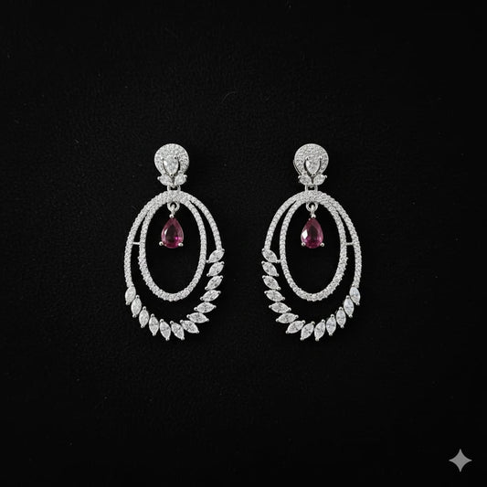Elegant Oval Drop Earrings with Pink Teardrop Gem