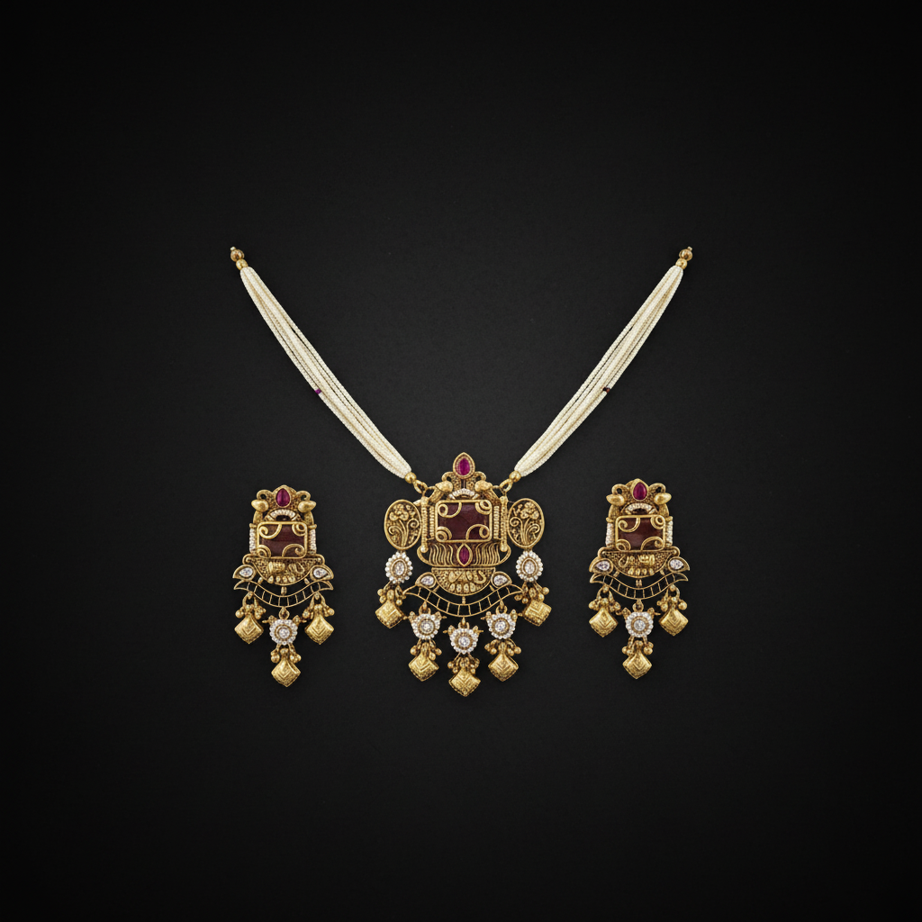 “Regal Temple Heritage Necklace Set”