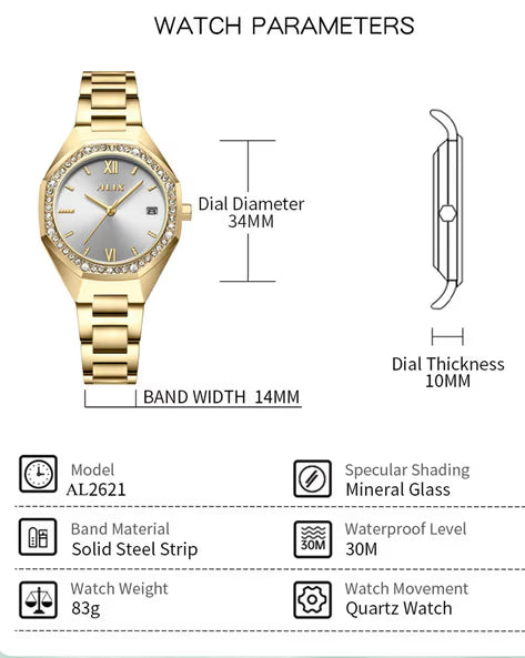 ALIX AL2531 GW Women’s Gold Analog Watch – Stainless Steel Strap