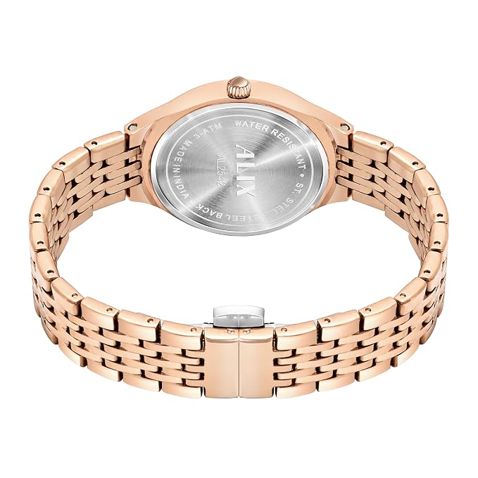 ALIX Women’s Brown Patterned Round Dial Rose Gold Watch – AL2542 RGRG