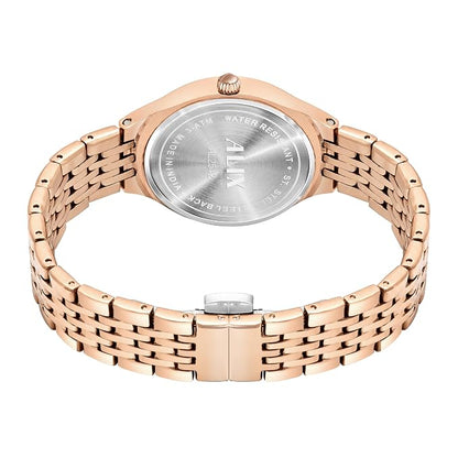 ALIX Women’s Brown Patterned Round Dial Rose Gold Watch – AL2542 RGRG