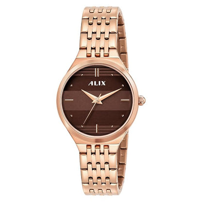 ALIX Women’s Brown Patterned Round Dial Rose Gold Watch – AL2542 RGRG