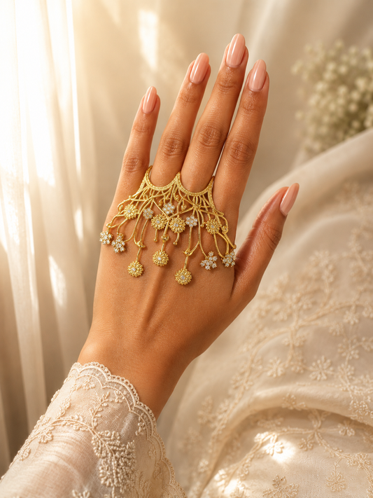 Limited Edition Floral CZ Statement Open Ring – Gold Finish