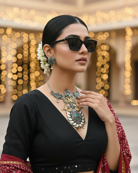 Navratri Navratna necklace set for Women | Traditional Oxidised Jewellery | OOH CHHORI