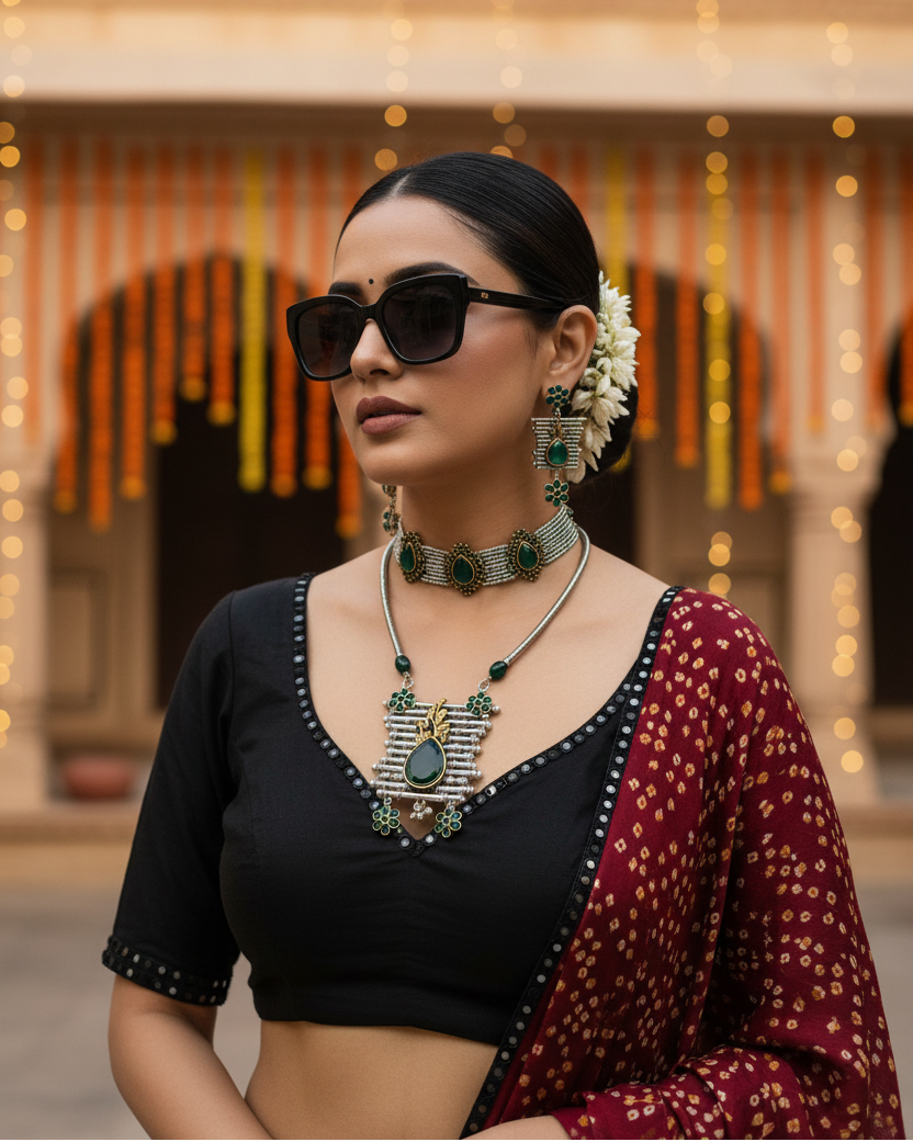 Navratri stick necklace set for Women | Traditional Oxidised Jewellery | OOH CHHORI
