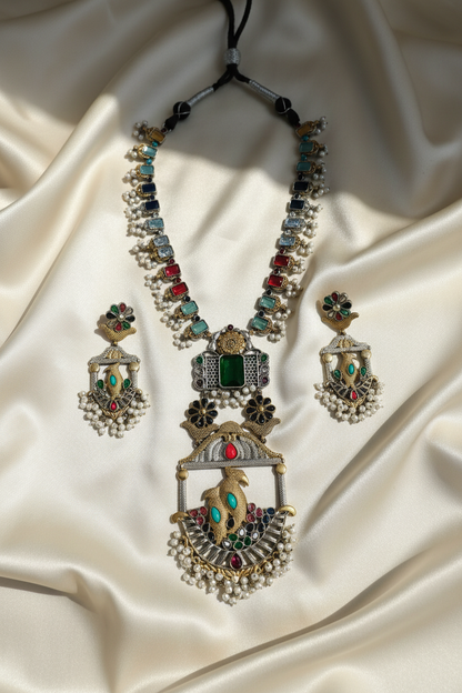 Navratri Navratna Long Set  for Women | Traditional Oxidised Jewellery | OOH CHHORI
