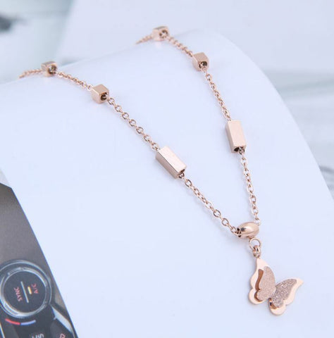 ROSE GOLD BUTTERFLY NECKLACE, HIGH-END FASHION GOLDEN STAINLESS STEEL STYLE 3D