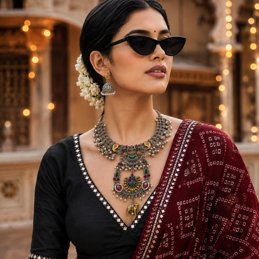 Navratri navratna necklace set for Women | Traditional Oxidised Jewellery | OOH CHHORI