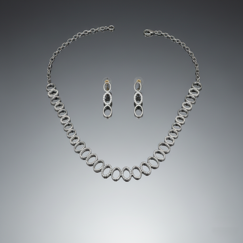 Celeste Loops – Rhodium-Plated American Diamond AD Necklace Set