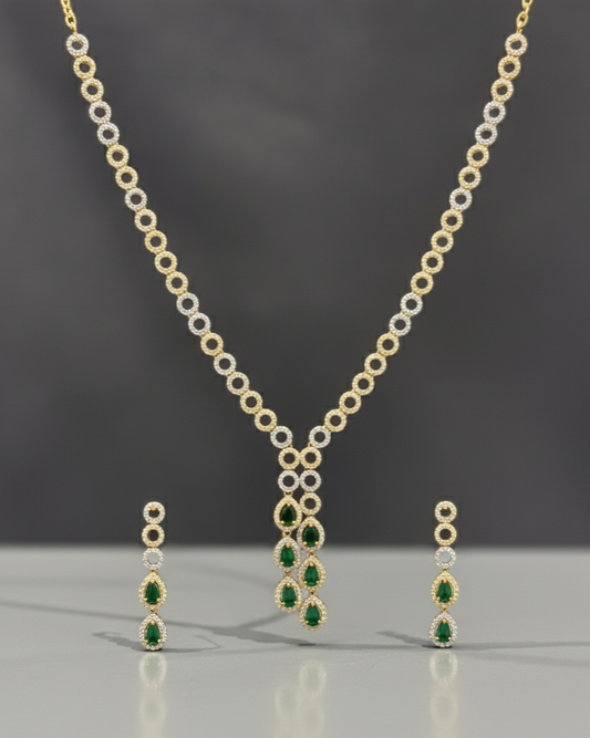 Green Empress Sparkle AD Necklace Set