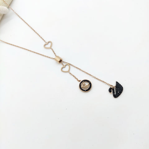 ROSE GOLD DELICATE NACKLACE WITH SLIDDING DOUBLE DUCK PENDANT