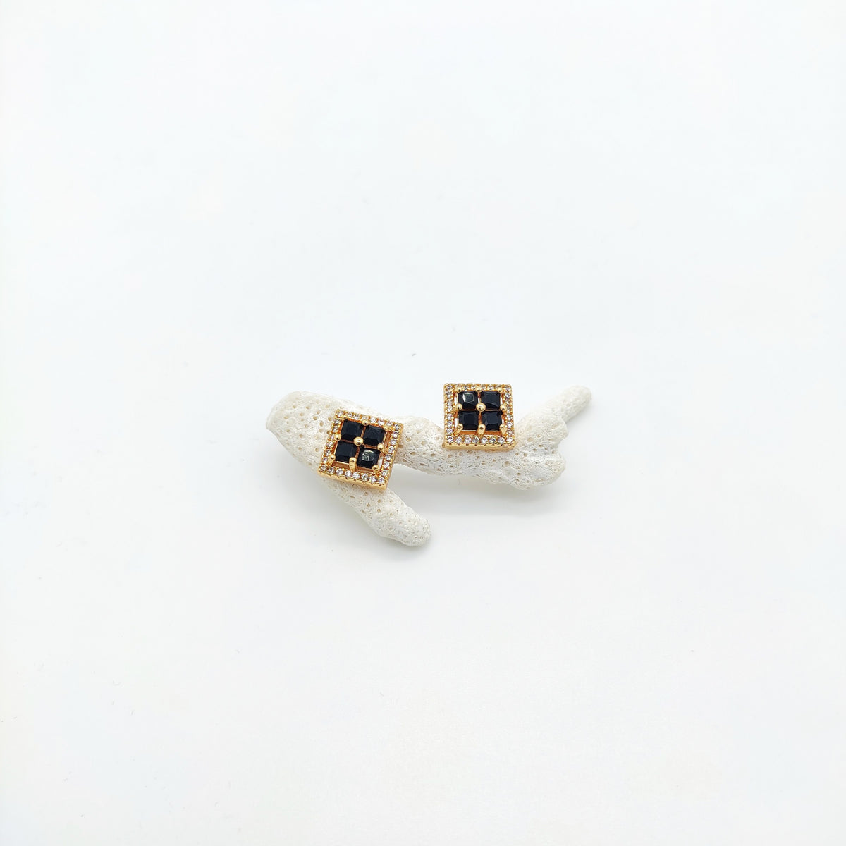 ROSE GOLD PLATED WITH CZ DIAMOND AND BLACK PRINCE DIAMOND SQUARE EARRINGS