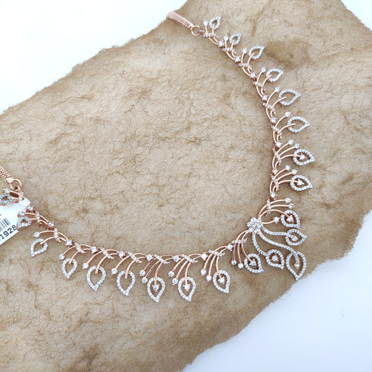 LOVE LEAF STYLE CZ SETTING NECKLACE WITH ROSE GOLD PLATED