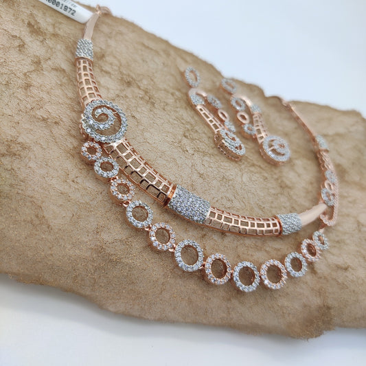 CLASSIC 2 STEPS NECKLACE  WITH CZ SETTING IN ROSE GOLD FINISH
