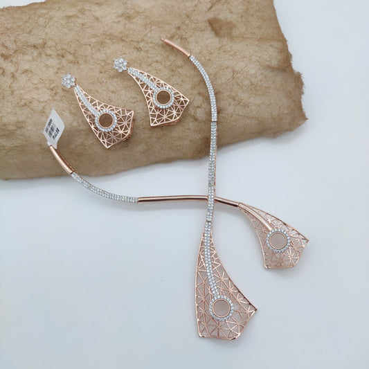 STICKY WEB CONCEPT CZ SETTING NECKLACE WITH  ROSE GOLD PLATED