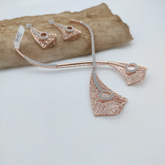 STICKY WEB CONCEPT CZ SETTING NECKLACE WITH  ROSE GOLD PLATED