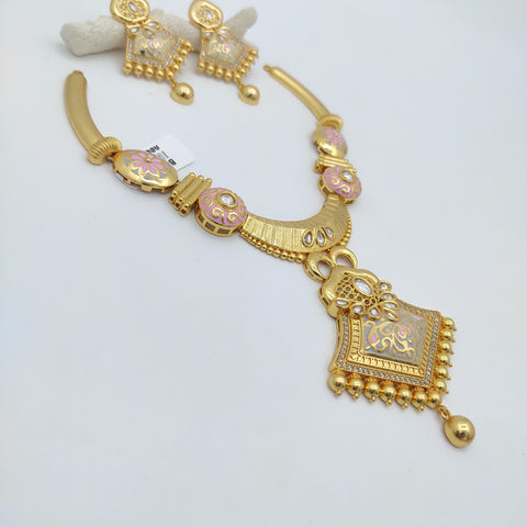 22K PLATED NACKLACE IN HAND PINK CONTRAST MINA AND SILVER FOIL KUNDAN