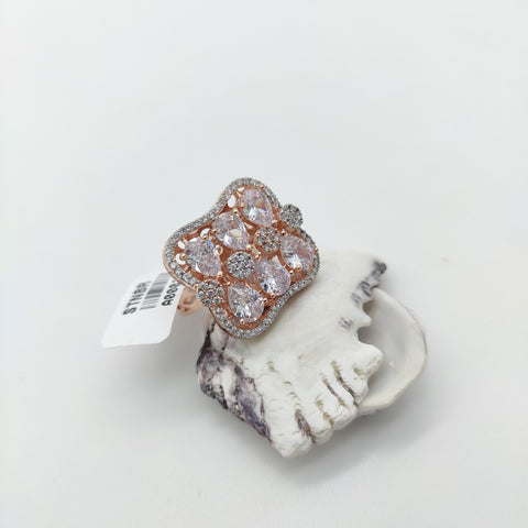 ROSE GOLD PLATED SQUARE LUXURIOUS RING WITH CZ DIAMOND AND LEAF SHAPE STONE