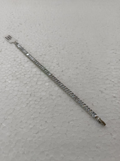 Elegant Silver-Toned Baguette Cut Crystal Tennis Bracelet