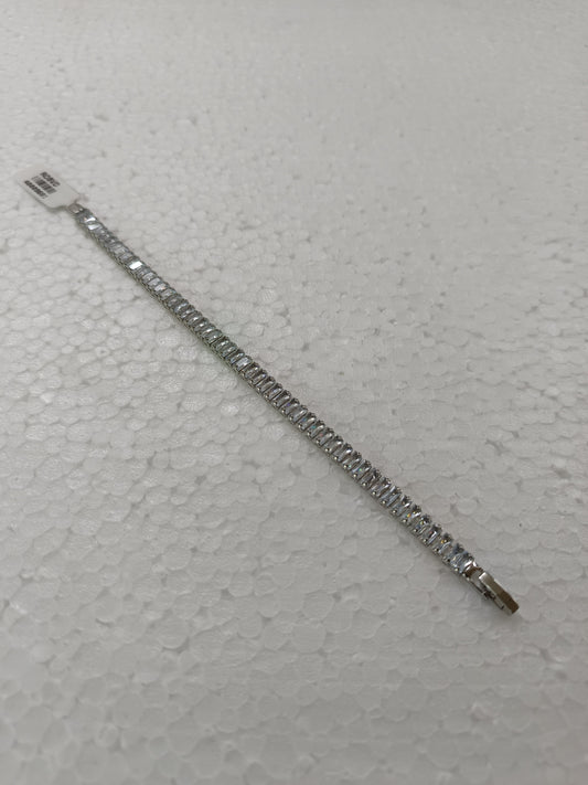 Elegant Silver-Toned Baguette Cut Crystal Tennis Bracelet