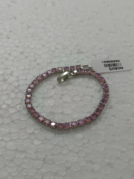 Baby Pink Sparkle Tennis Bracelet – Silver-Plated with Violet Cubic Zirconia