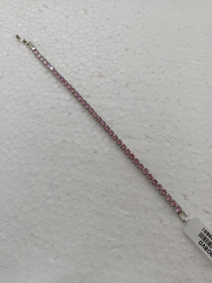 Baby Pink Sparkle Tennis Bracelet – Silver-Plated with Violet Cubic Zirconia