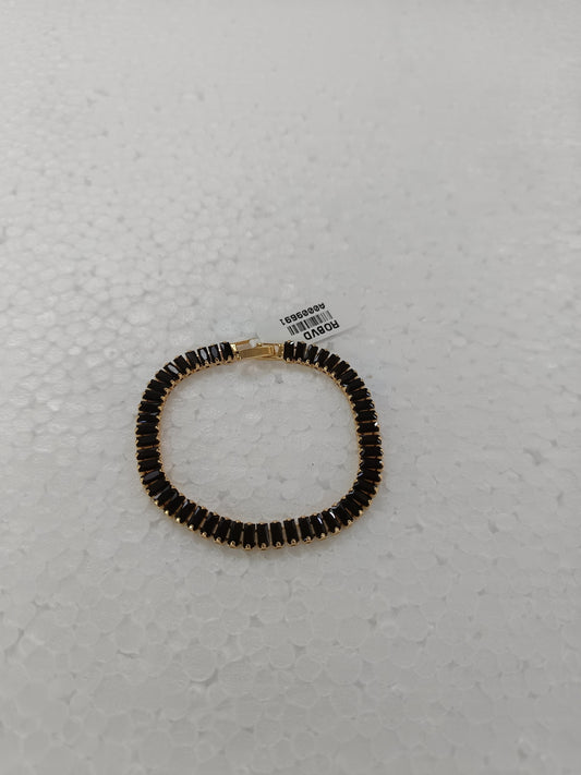 Noir Luxe Baguette Tennis Bracelet – Gold-Plated with Jet Black Stones
