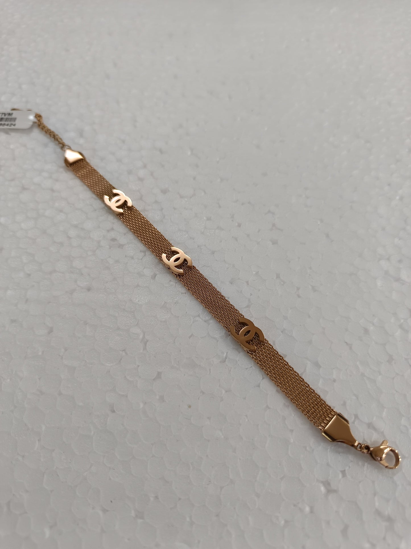 Rose Gold-Tone SS Mesh Bracelet with CC Charm