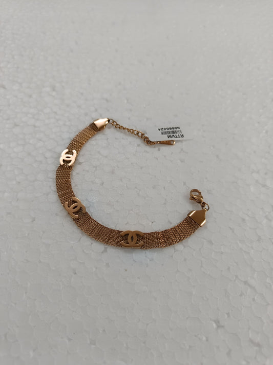 Rose Gold-Tone SS Mesh Bracelet with CC Charm