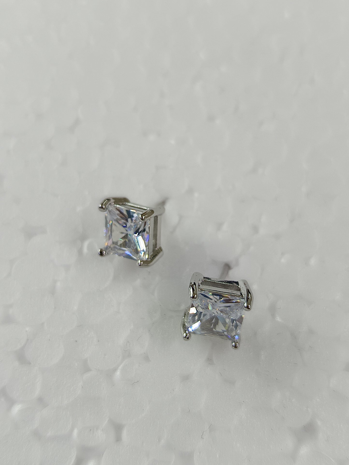 Classic Princess-Cut CZ Silver Stud Earrings