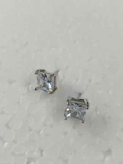 Classic Princess-Cut CZ Silver Stud Earrings