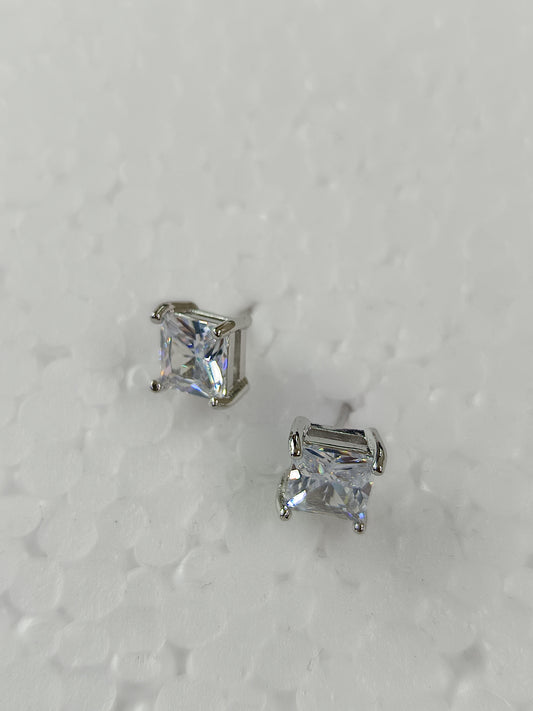 Classic Princess-Cut CZ Silver Stud Earrings