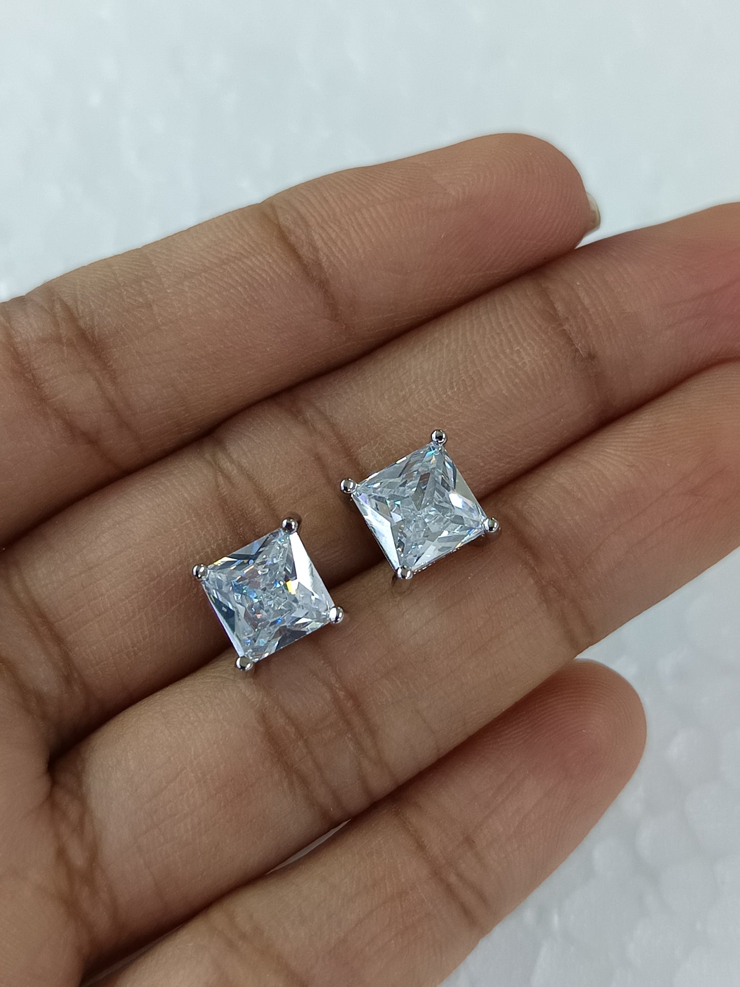 Classic Princess-Cut CZ Silver Stud Earrings