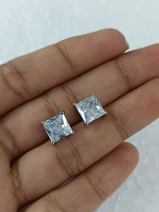Classic Princess-Cut CZ Silver Stud Earrings